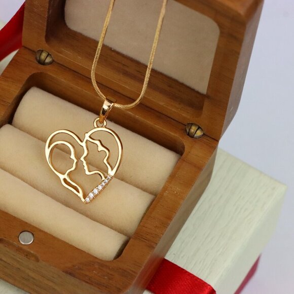 "Heart Shaped Rose Gold Pendant with Mother and Child Silhouette, XPPT1476 - Picture 10 of 13